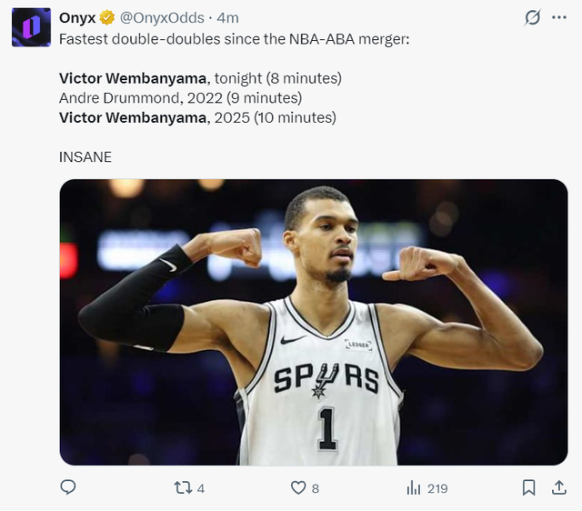 ky Sports-8分钟两双15分钟20+10！文班亚马狂揽41+16连刷纪录 真要拿MVP？|马刺|圣安东尼奥马刺队|俄克拉荷马雷霆队|NBA常规赛|芝加哥公牛队_新浪体育_新浪新闻